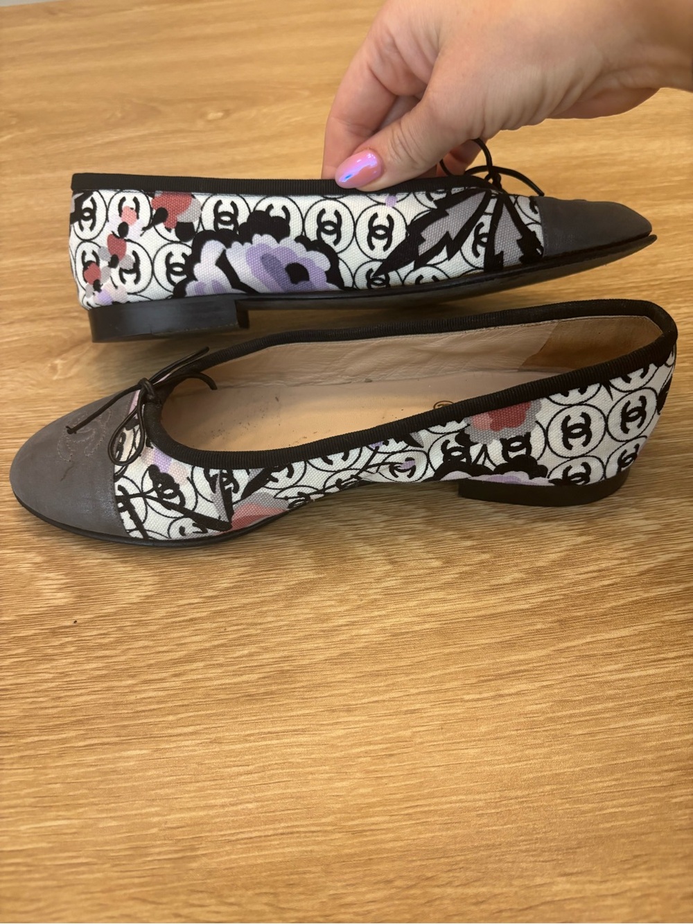 Vintage Chanel Black & White Floral Ballet Flats